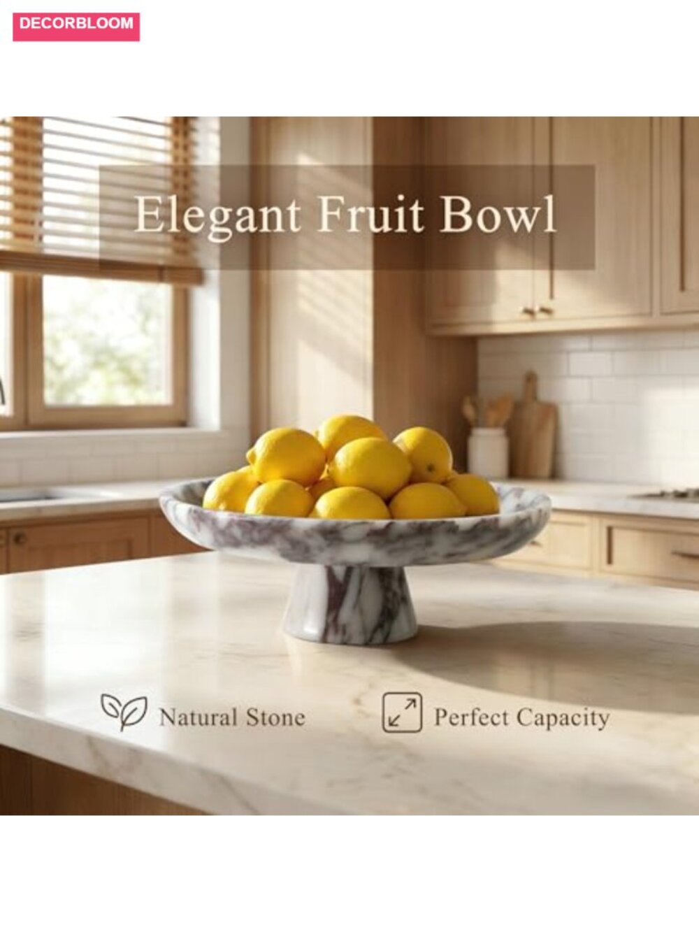 Natural Marble Pedestal Fruit Bowl Calacatta Viola Decorative Centerpiece - Picture 4 of 6